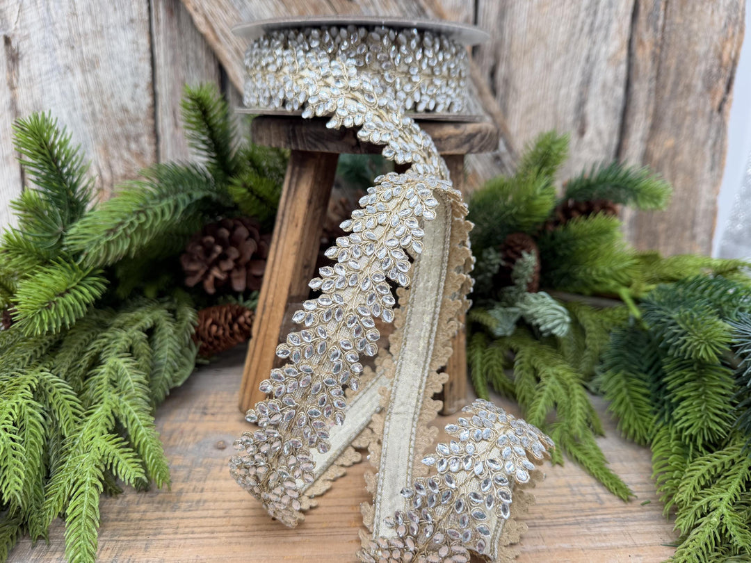 1" Sparkling Jewels Clear Jeweled Ribbon by Farrisilk