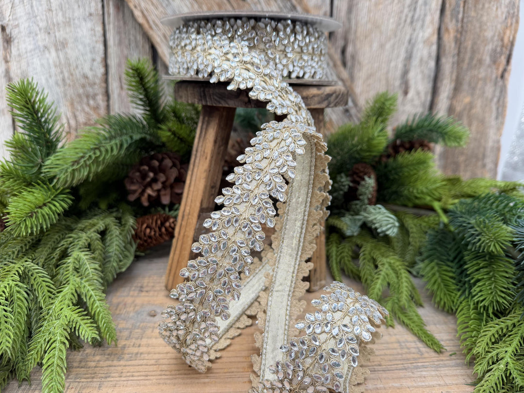 1" Sparkling Jewels Clear Jeweled Ribbon by Farrisilk