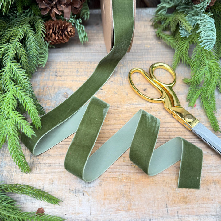 1" Olive Green Velvet Unwired Ribbon