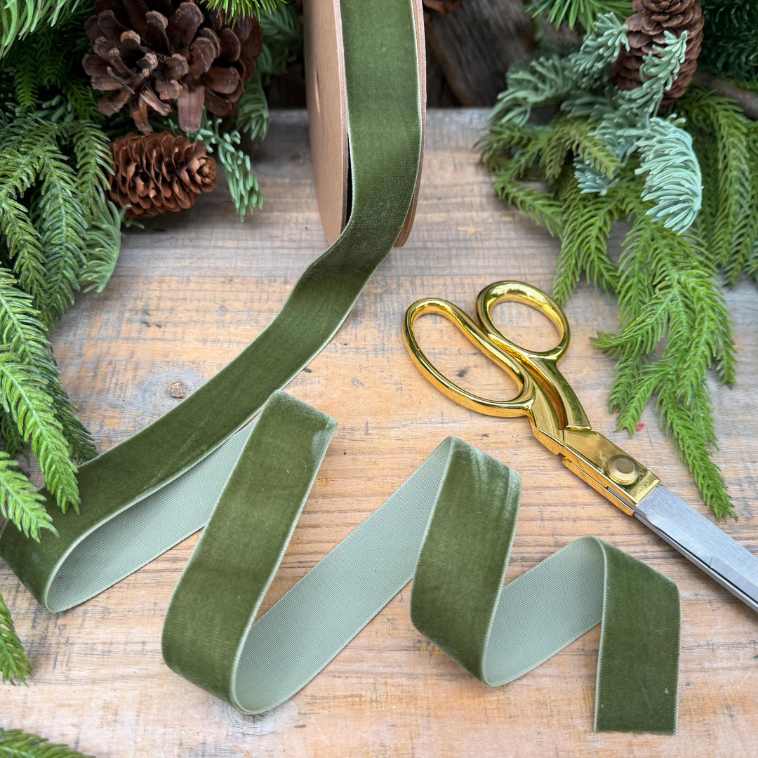 1" Olive Green Velvet Unwired Ribbon