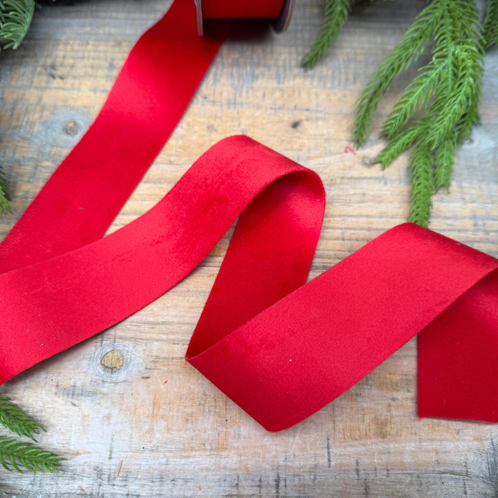 1.5" Red Velvet, Double Faced Velvet Ribbon, Unwired Velvet Ribbon