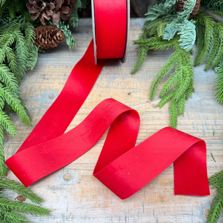 1.5" Red Velvet, Double Faced Velvet Ribbon, Unwired Velvet Ribbon