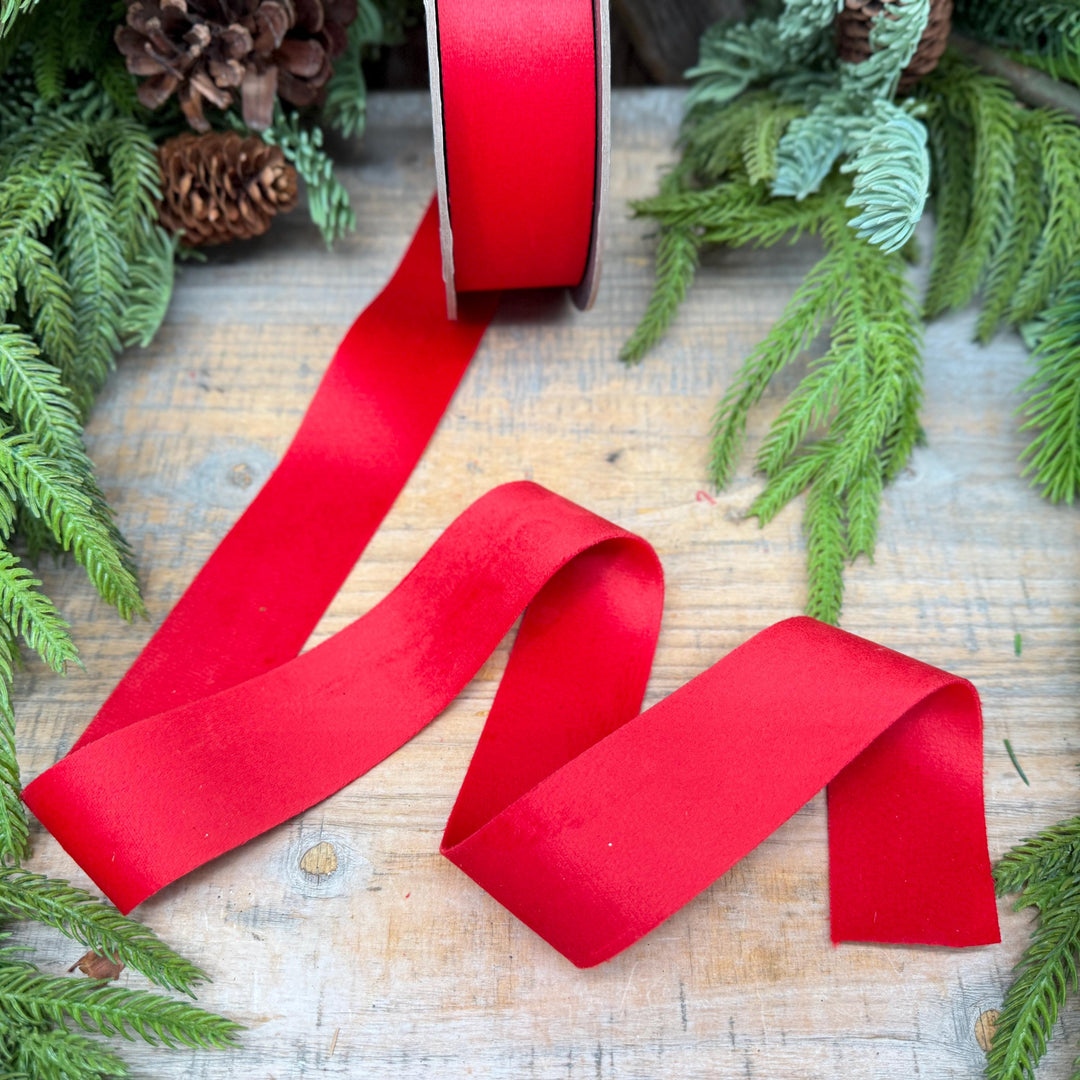1.5" Red Velvet, Double Faced Velvet Ribbon, Unwired Velvet Ribbon