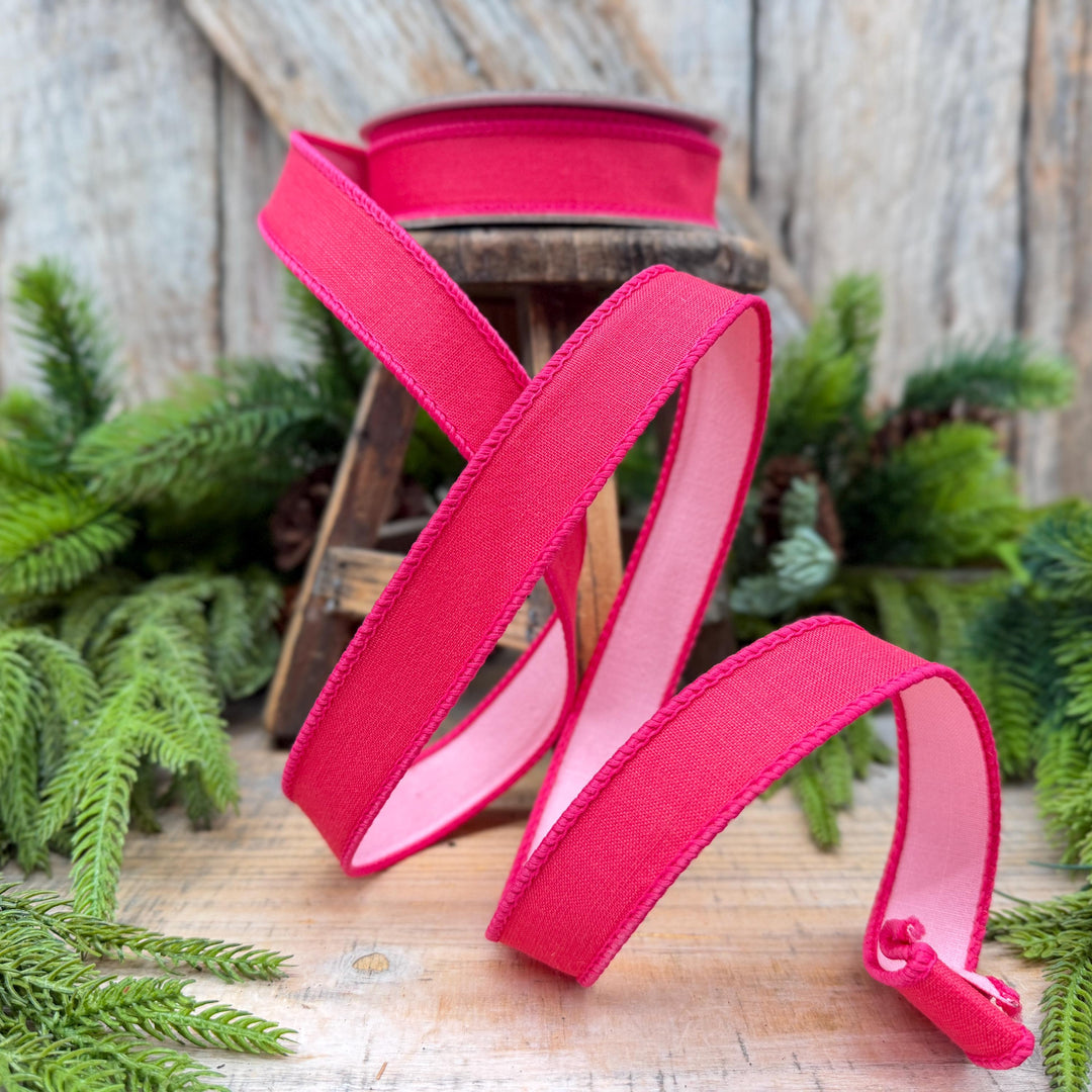 1" Hot Pink and Light Pink Double-Sided Wired Ribbon by Farrisilk