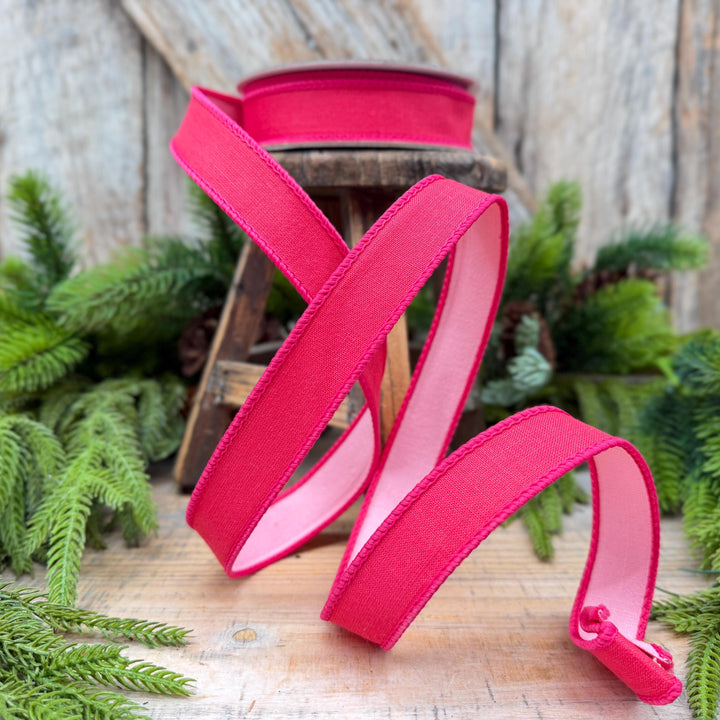 1" Hot Pink and Light Pink Double-Sided Wired Ribbon by Farrisilk