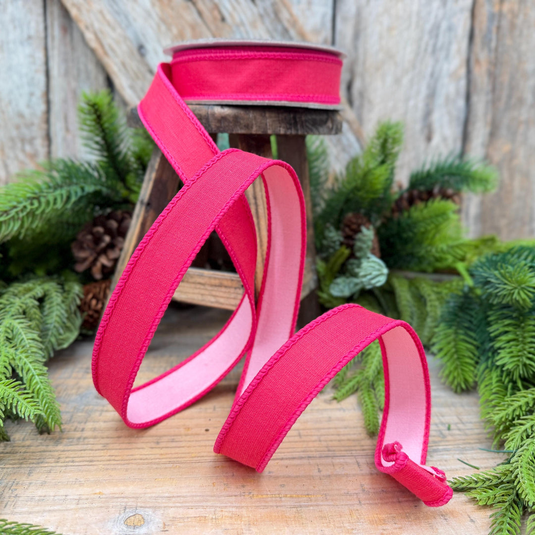 1" Hot Pink and Light Pink Double-Sided Wired Ribbon by Farrisilk