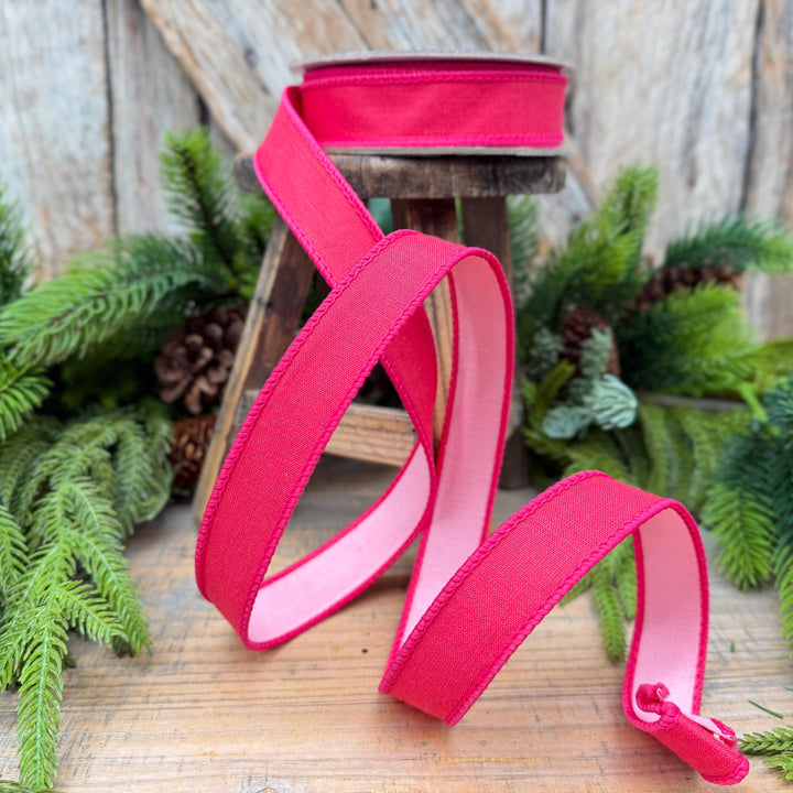 1" Hot Pink and Light Pink Double-Sided Wired Ribbon by Farrisilk