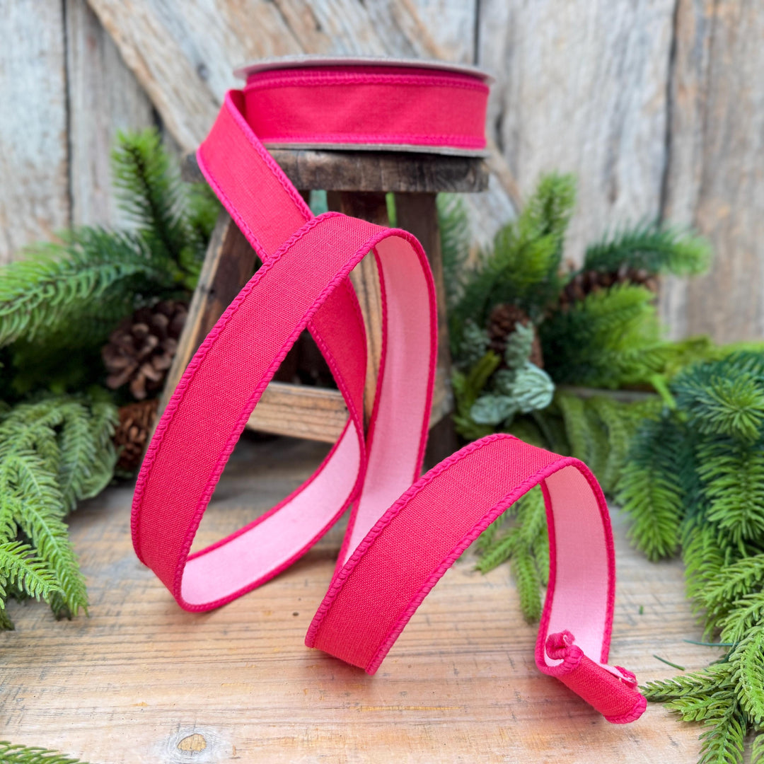 1" Hot Pink and Light Pink Double-Sided Wired Ribbon by Farrisilk