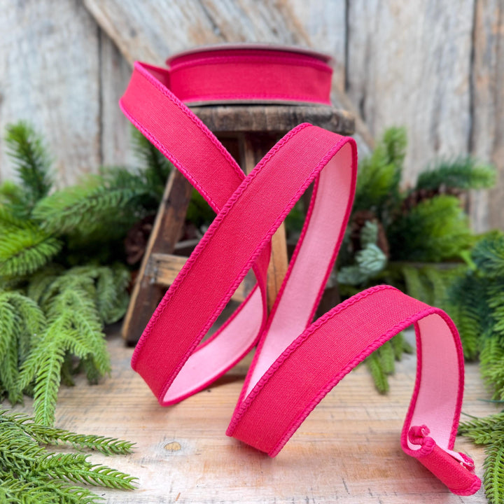 1" Hot Pink and Light Pink Double-Sided Wired Ribbon by Farrisilk