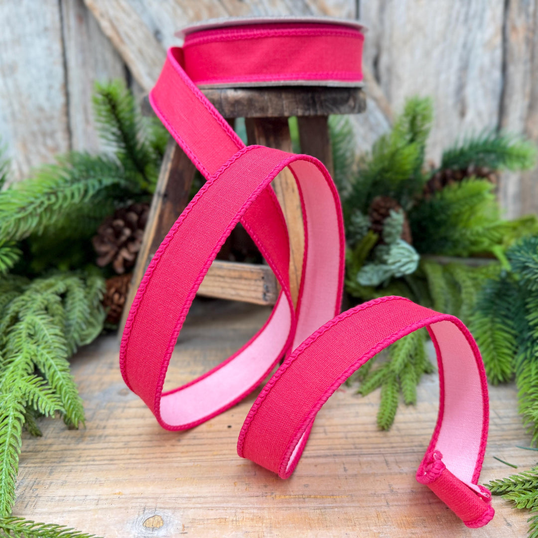 1" Hot Pink and Light Pink Double-Sided Wired Ribbon by Farrisilk