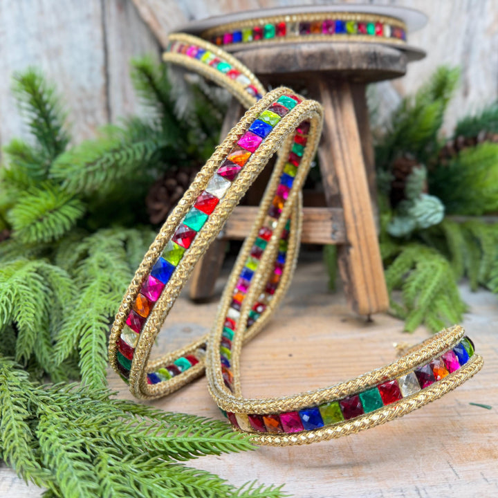 3/4" Gemstone Garland Multicolor Jeweled Ribbon by Farrisilk