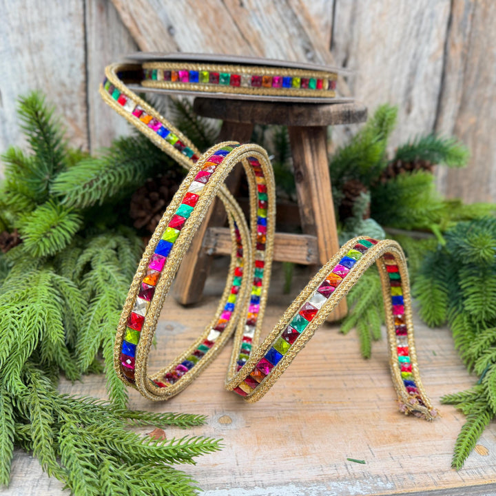 3/4" Gemstone Garland Multicolor Jeweled Ribbon by Farrisilk