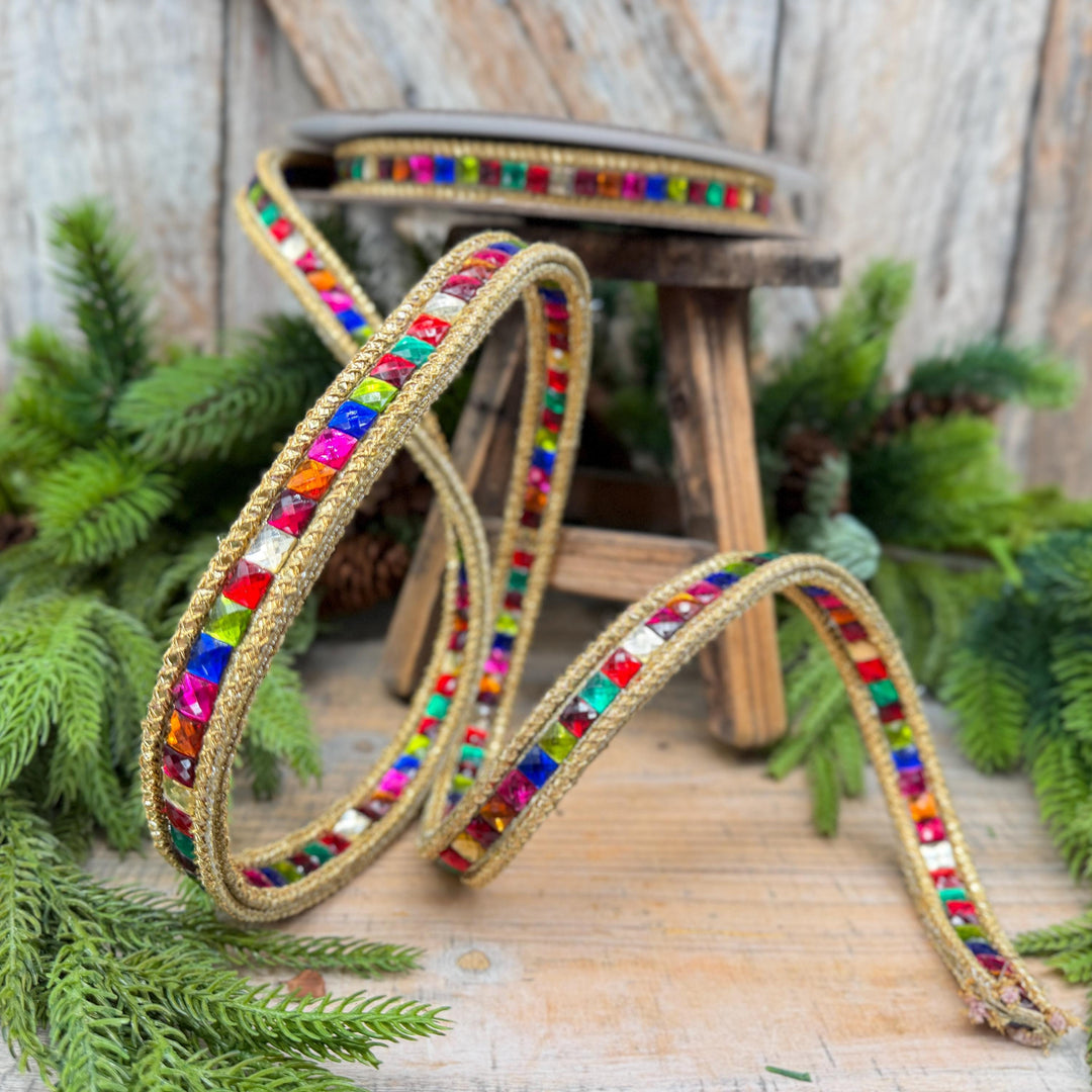 3/4" Gemstone Garland Multicolor Jeweled Ribbon by Farrisilk