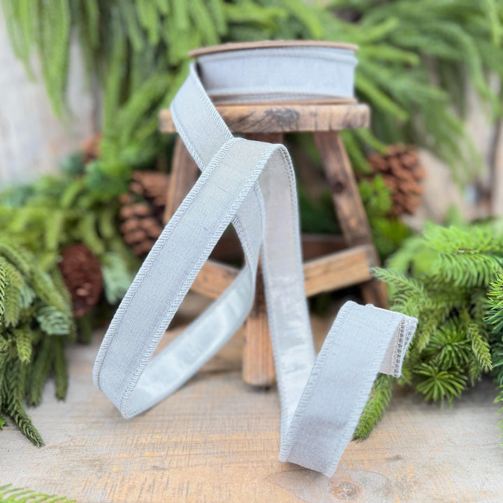 1" Silver Dupioni Wired Ribbon with Metallic Backing