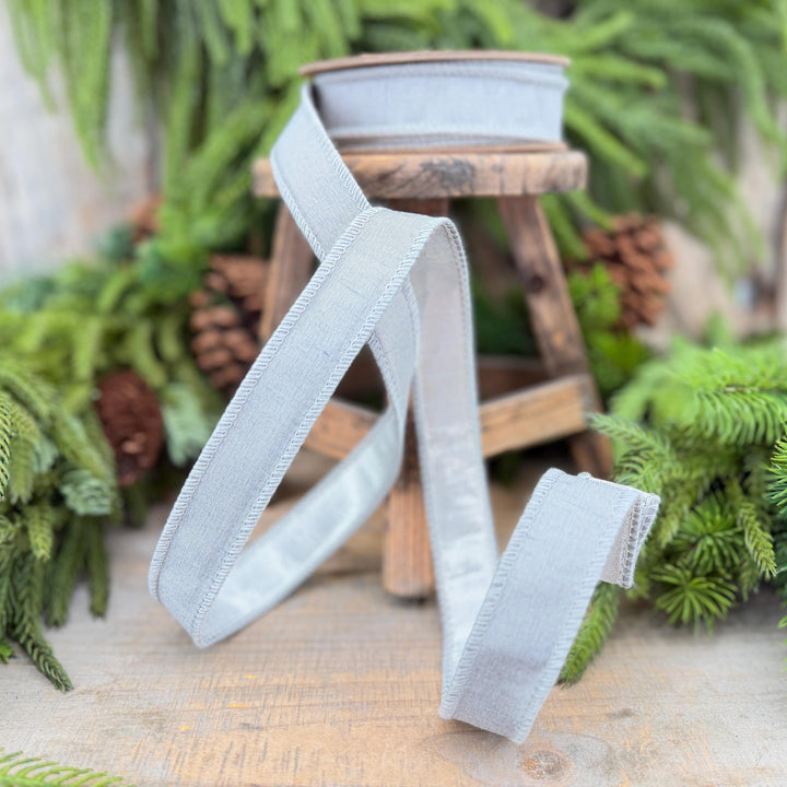 1" Silver Dupioni Wired Ribbon with Metallic Backing
