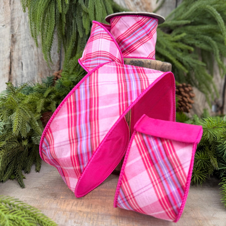2.5" Pink Plaid Ribbon, Pink Candy Shop Plaid Ribbon