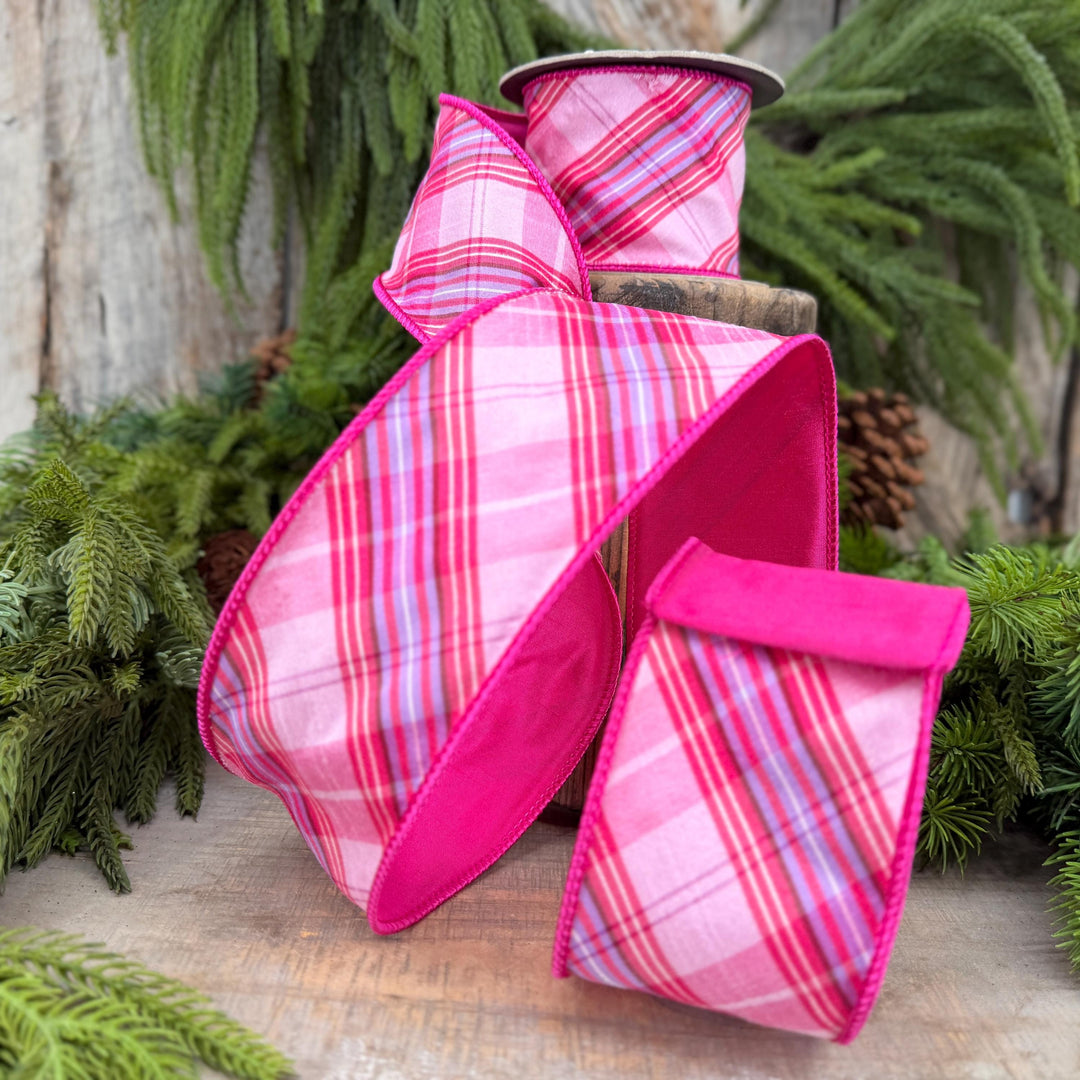 2.5" Pink Plaid Ribbon, Pink Candy Shop Plaid Ribbon
