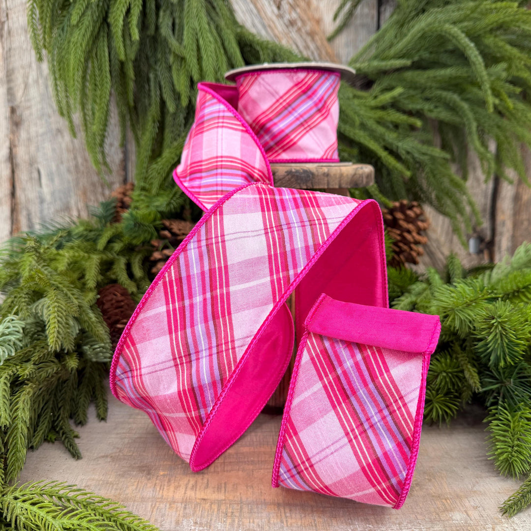 2.5" Pink Plaid Ribbon, Pink Candy Shop Plaid Ribbon