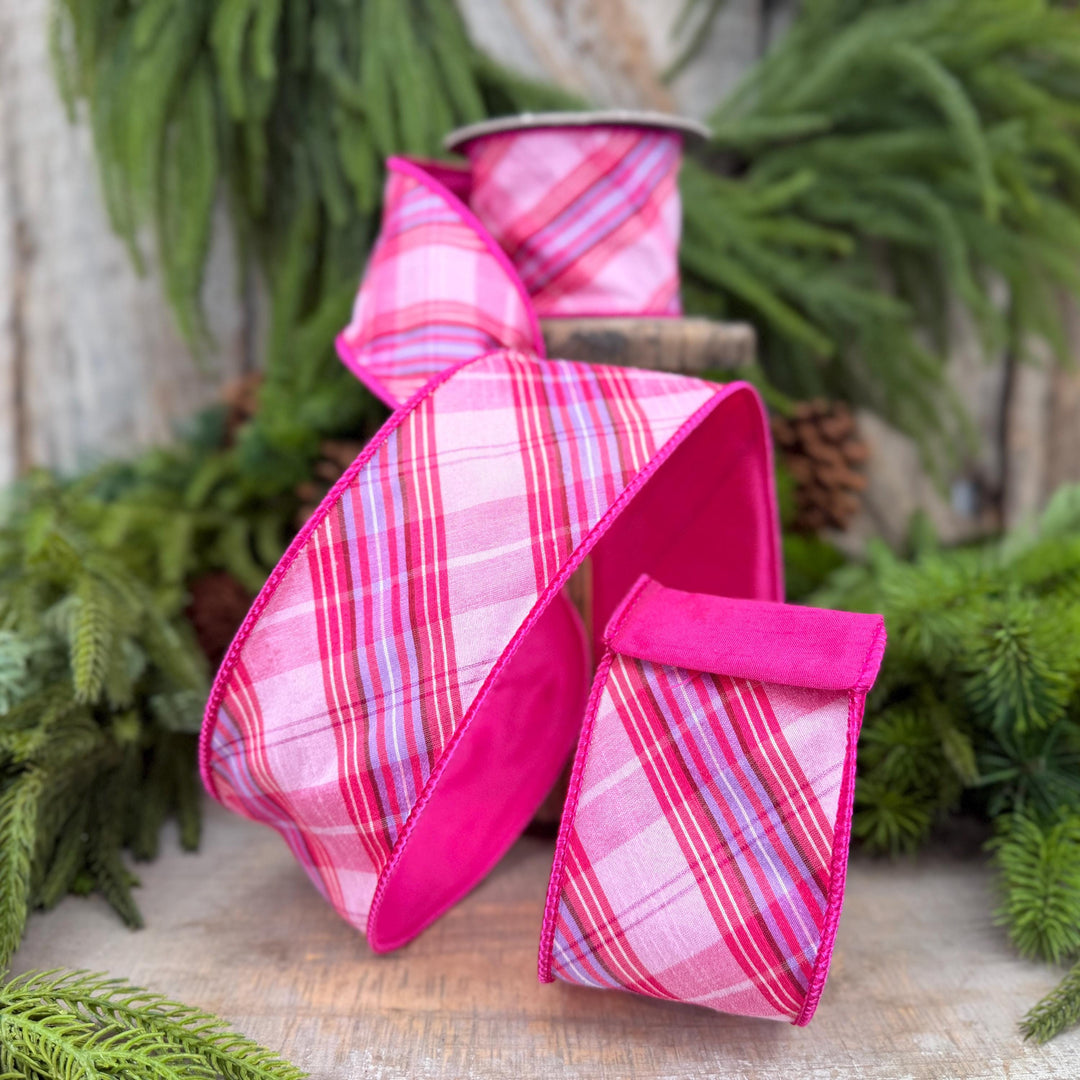 2.5" Pink Plaid Ribbon, Pink Candy Shop Plaid Ribbon