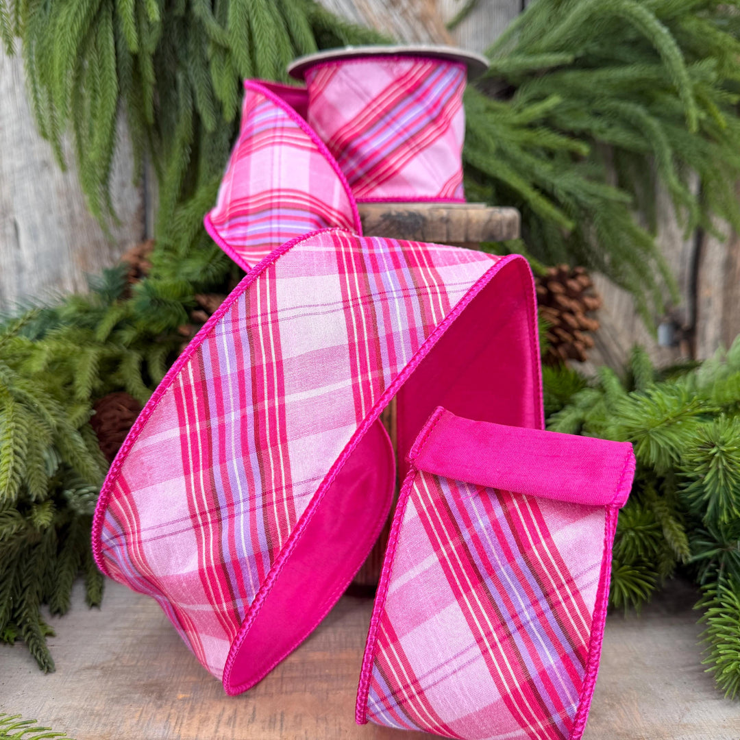 2.5" Pink Plaid Ribbon, Pink Candy Shop Plaid Ribbon