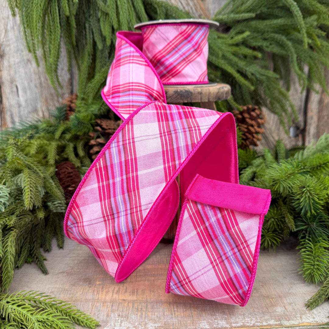 2.5" Pink Plaid Ribbon, Pink Candy Shop Plaid Ribbon