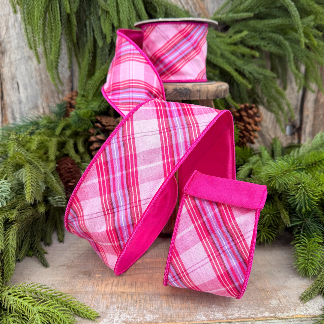 2.5" Pink Plaid Ribbon, Pink Candy Shop Plaid Ribbon