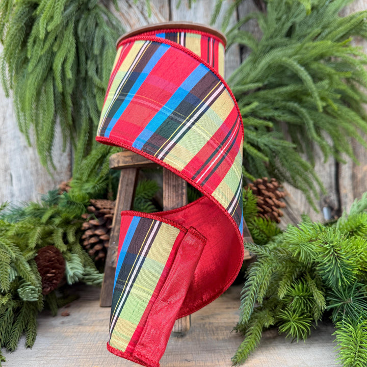 4" Nutcracker Plaid Ribbon, Christmas Plaid Ribbon