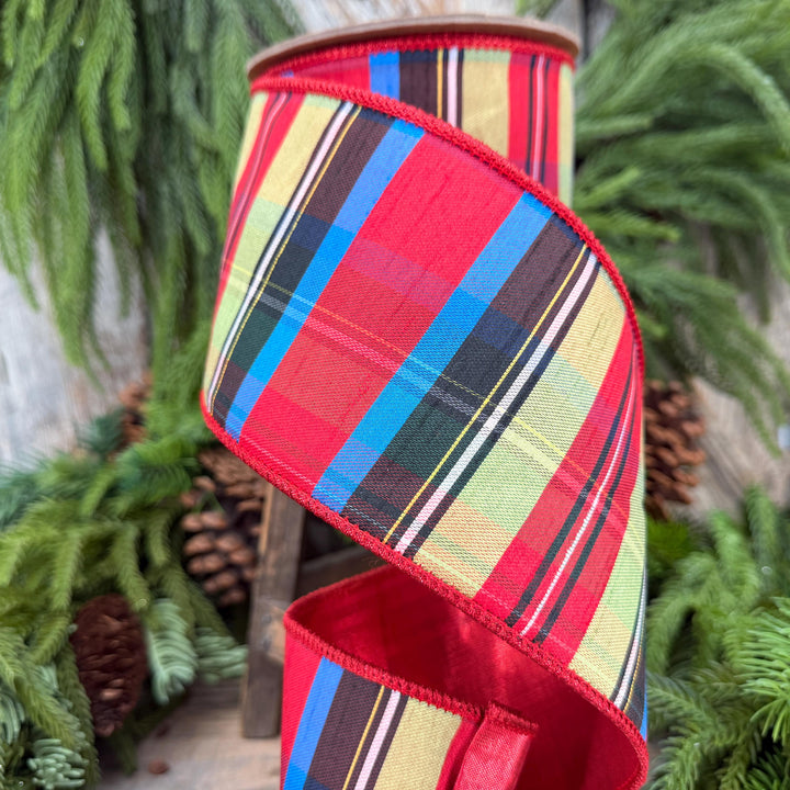 4" Nutcracker Plaid Ribbon, Christmas Plaid Ribbon