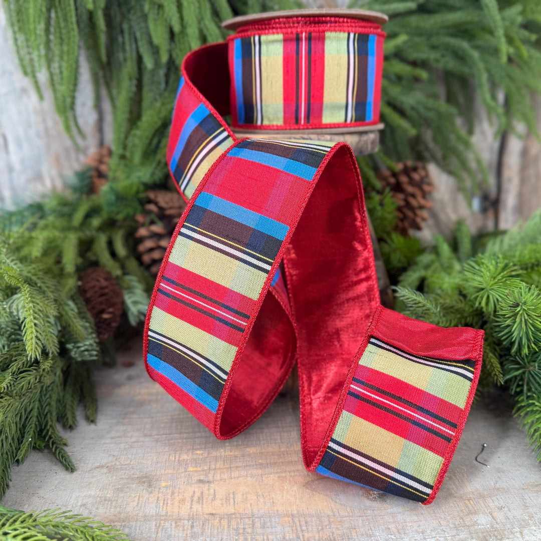 2.5" Nutcracker Plaid Ribbon, Christmas Plaid Ribbon