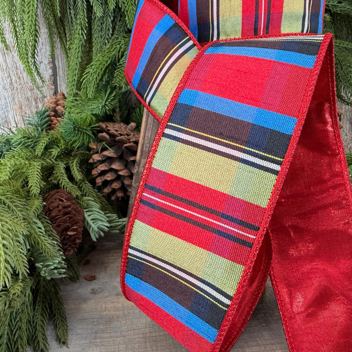 2.5" Nutcracker Plaid Ribbon, Christmas Plaid Ribbon