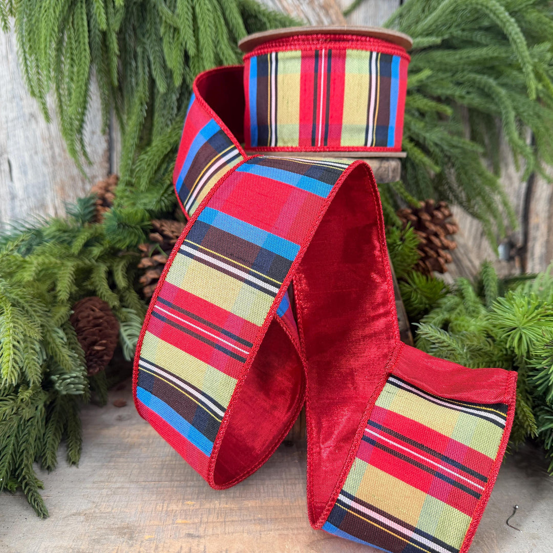 2.5" Nutcracker Plaid Ribbon, Christmas Plaid Ribbon
