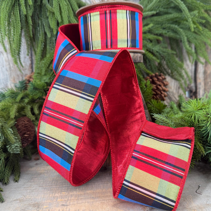 2.5" Nutcracker Plaid Ribbon, Christmas Plaid Ribbon