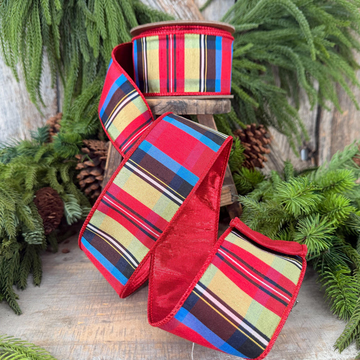 2.5" Nutcracker Plaid Ribbon, Christmas Plaid Ribbon