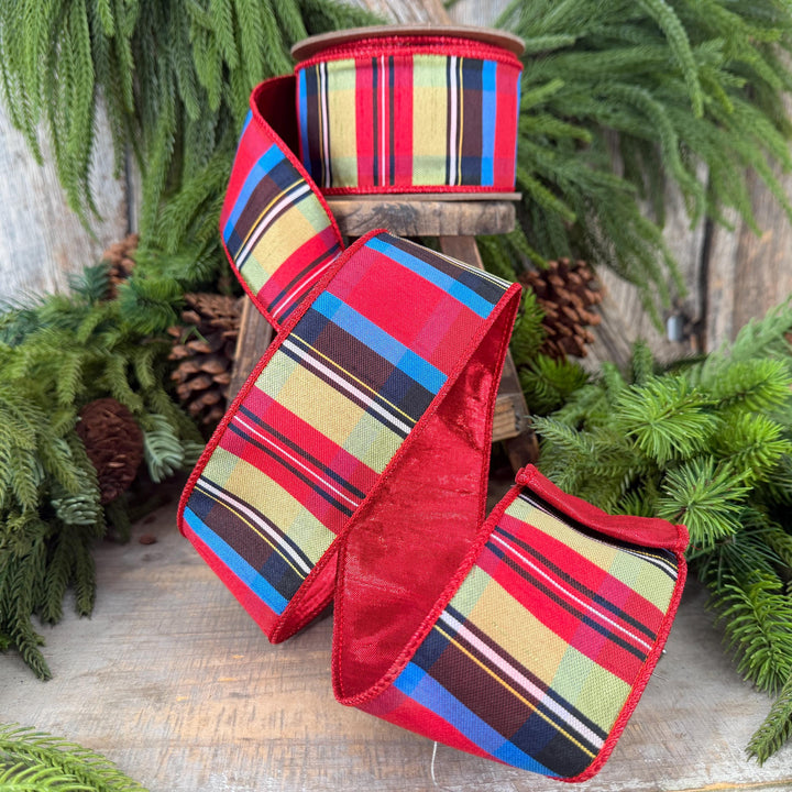 2.5" Nutcracker Plaid Ribbon, Christmas Plaid Ribbon