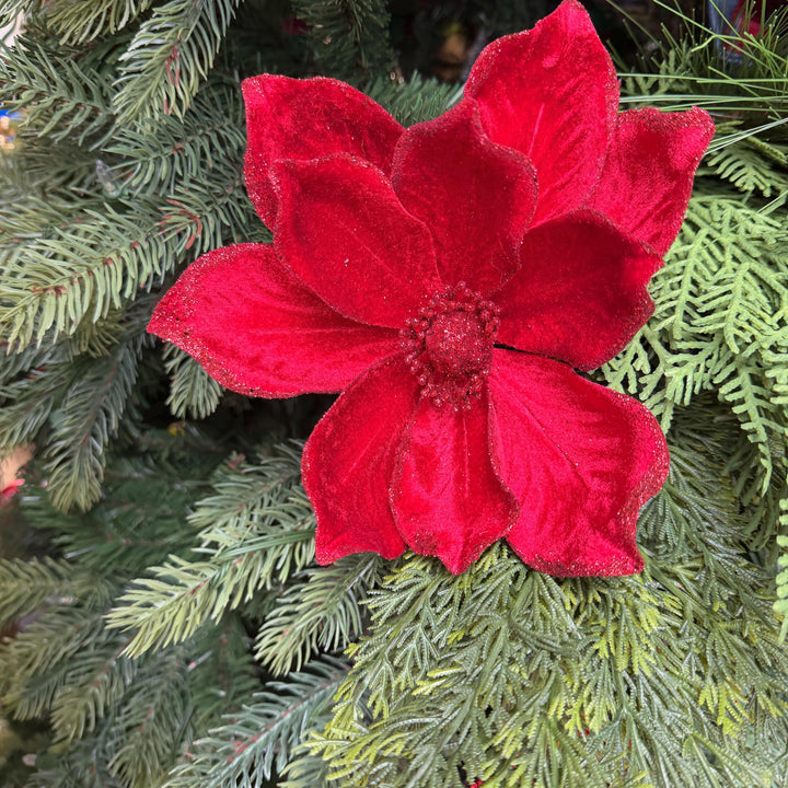 8" Red Velvet Magnolia, Christmas Magnolia, Faux Magnolia Stem, Glitz Magnolia, Red Christmas Floral, Christmas Tree Floral