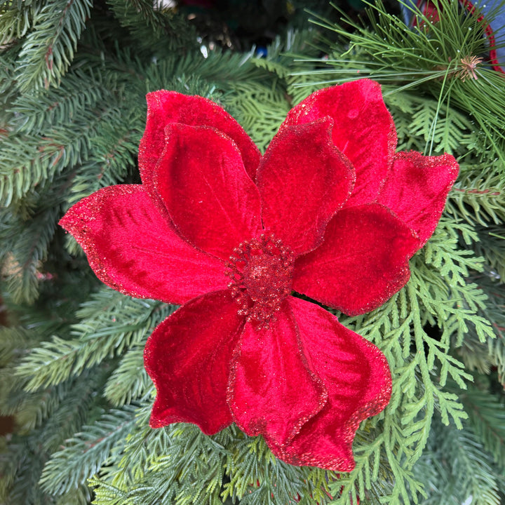 8" Red Velvet Magnolia, Christmas Magnolia, Faux Magnolia Stem, Glitz Magnolia, Red Christmas Floral, Christmas Tree Floral