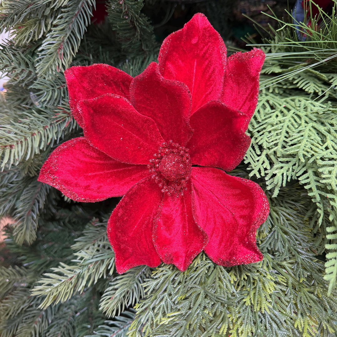 8" Red Velvet Magnolia, Christmas Magnolia, Faux Magnolia Stem, Glitz Magnolia, Red Christmas Floral, Christmas Tree Floral