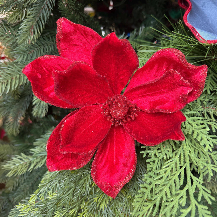 8" Red Velvet Magnolia, Christmas Magnolia, Faux Magnolia Stem, Glitz Magnolia, Red Christmas Floral, Christmas Tree Floral