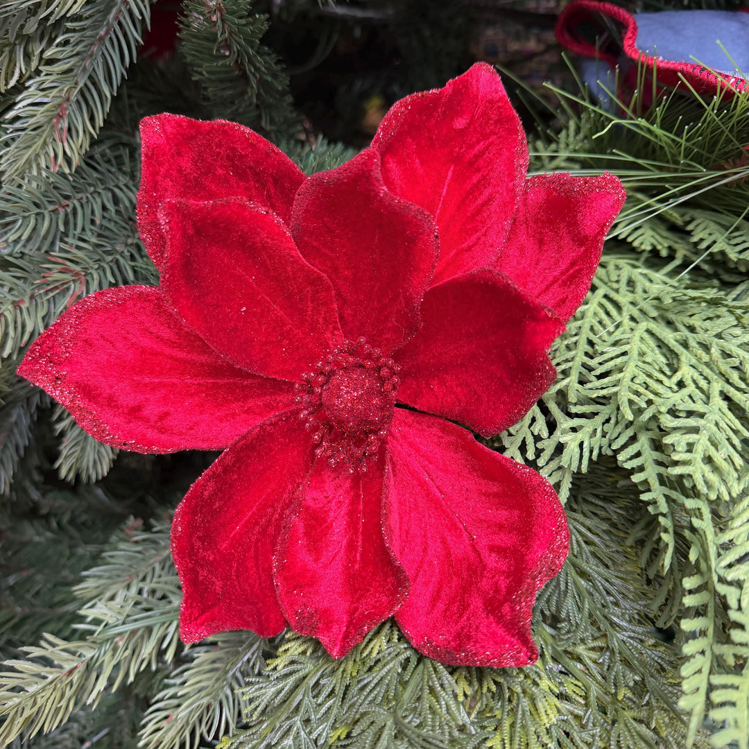 8" Red Velvet Magnolia, Christmas Magnolia, Faux Magnolia Stem, Glitz Magnolia, Red Christmas Floral, Christmas Tree Floral