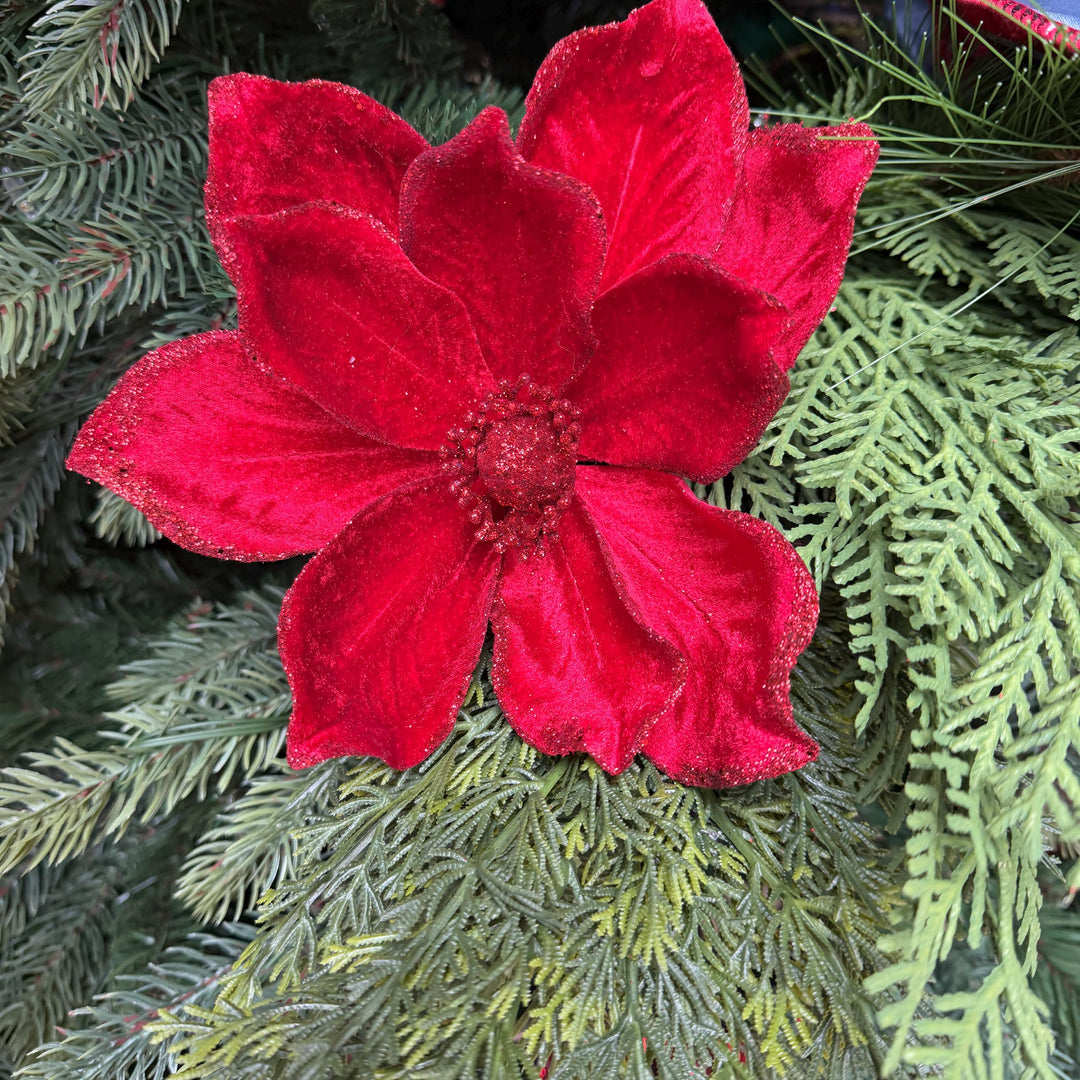 8" Red Velvet Magnolia, Christmas Magnolia, Faux Magnolia Stem, Glitz Magnolia, Red Christmas Floral, Christmas Tree Floral