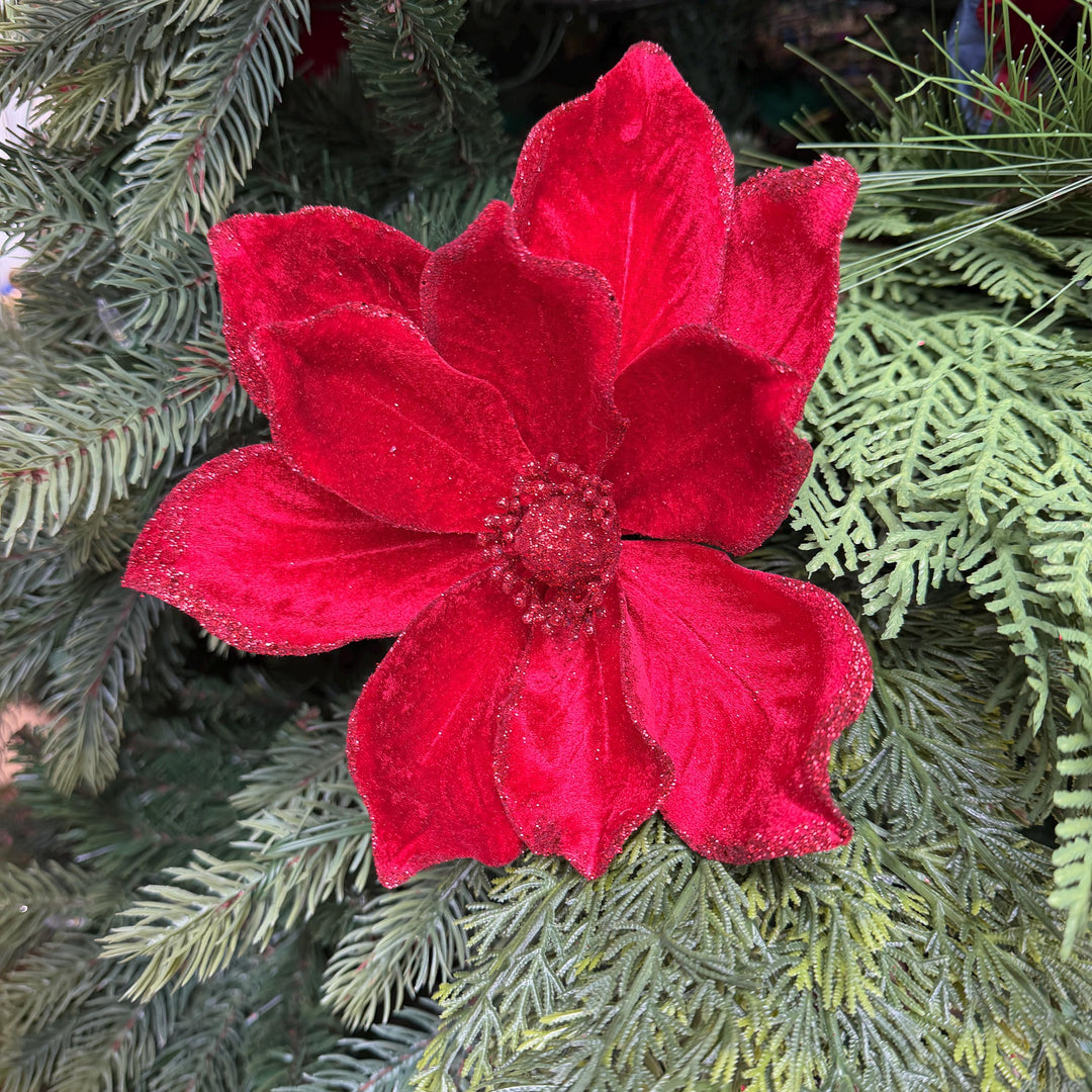 8" Red Velvet Magnolia, Christmas Magnolia, Faux Magnolia Stem, Glitz Magnolia, Red Christmas Floral, Christmas Tree Floral