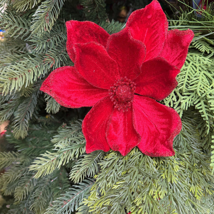 8" Red Velvet Magnolia, Christmas Magnolia, Faux Magnolia Stem, Glitz Magnolia, Red Christmas Floral, Christmas Tree Floral