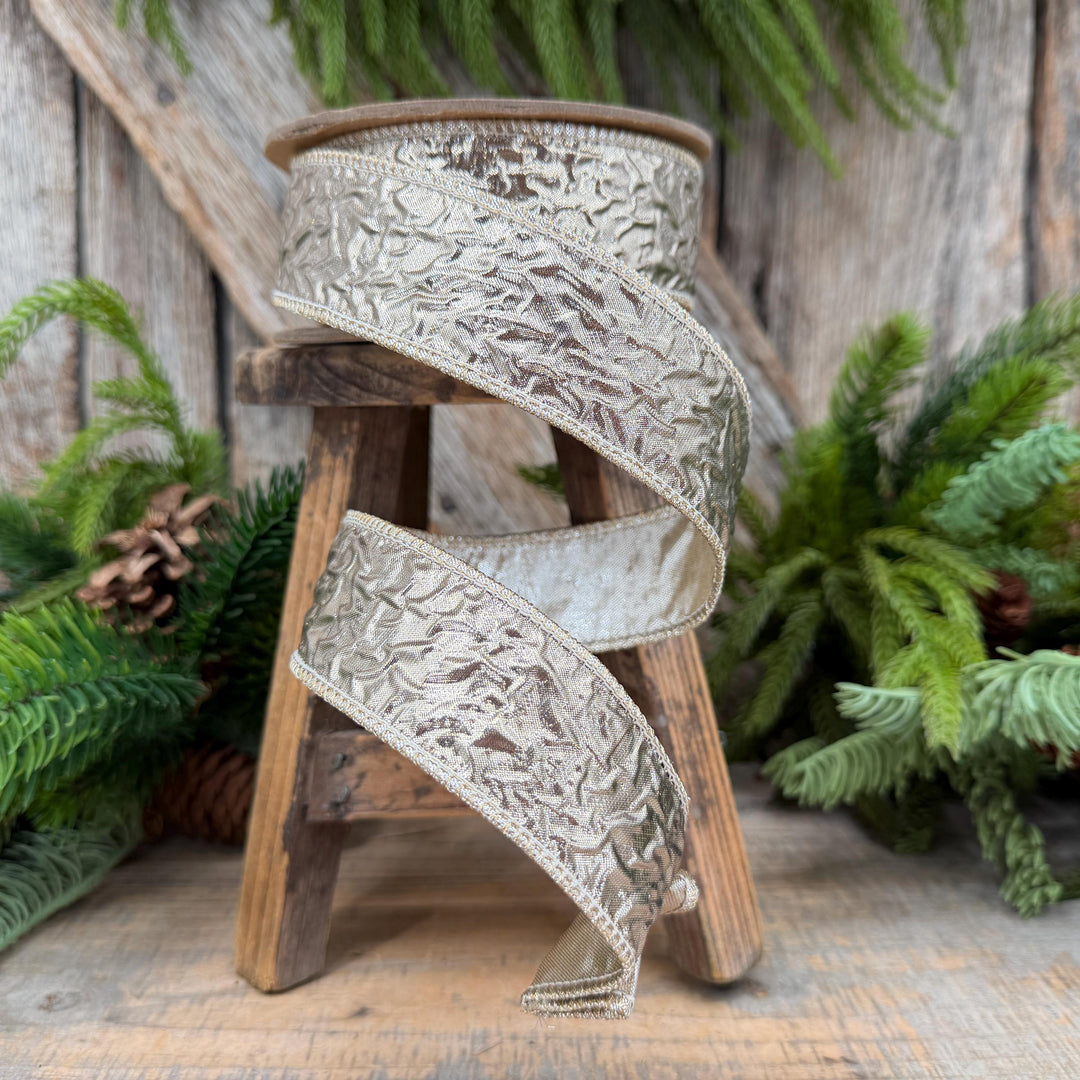 1.5" Champagne Gold Metallic Dupioni Wired Ribbon
