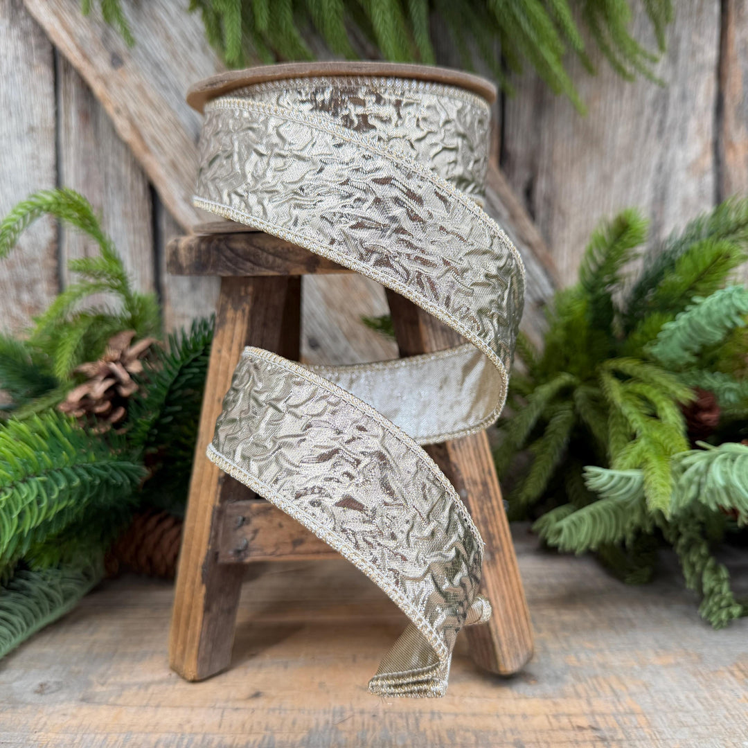 1.5" Champagne Gold Metallic Dupioni Wired Ribbon