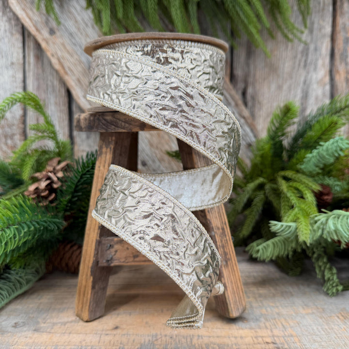 1.5" Champagne Gold Metallic Dupioni Wired Ribbon