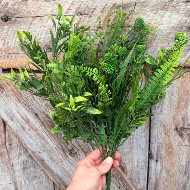 19" Mixed Greenery Bush with Fern Leaves and Botanical Foliage