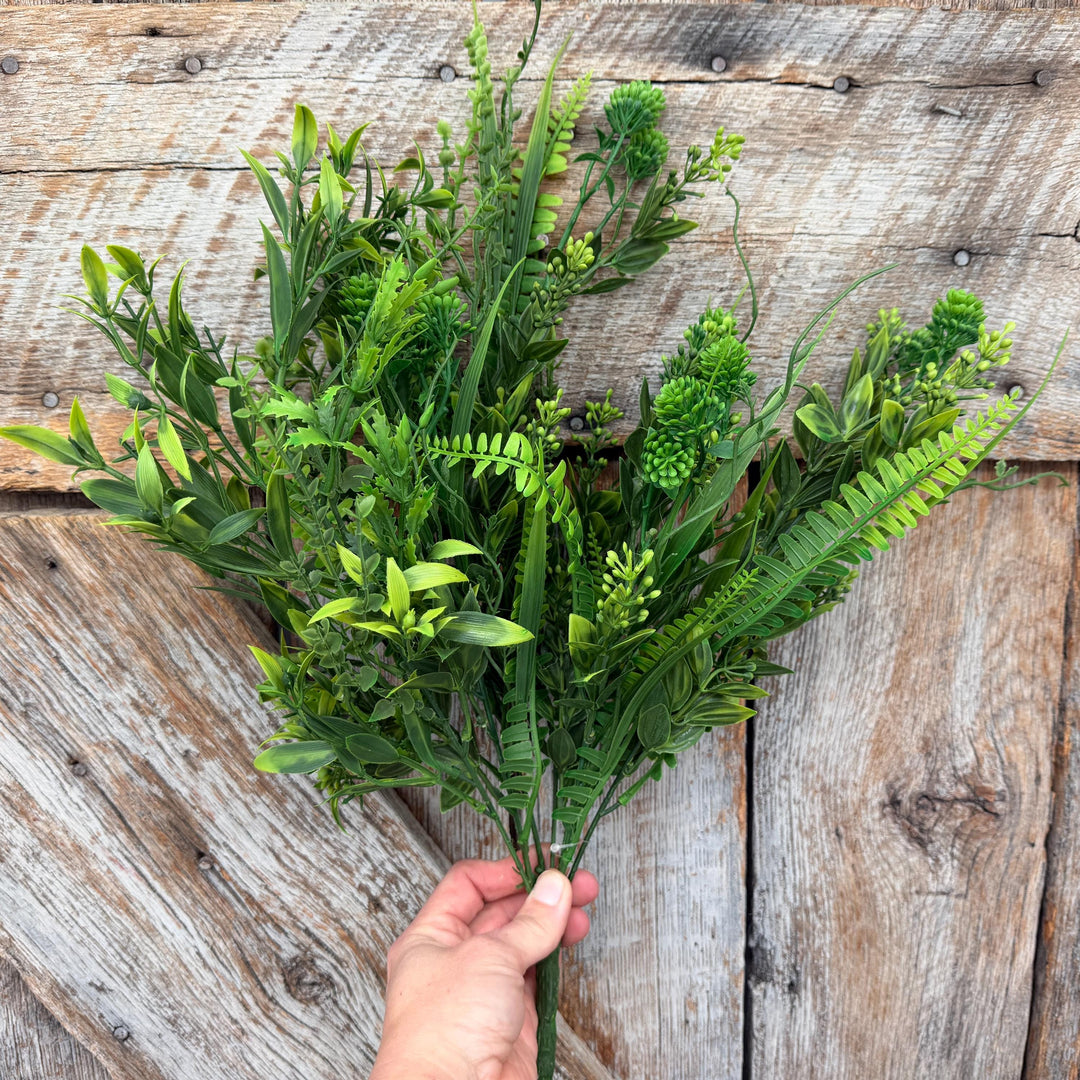 19" Mixed Greenery Bush with Fern Leaves and Botanical Foliage