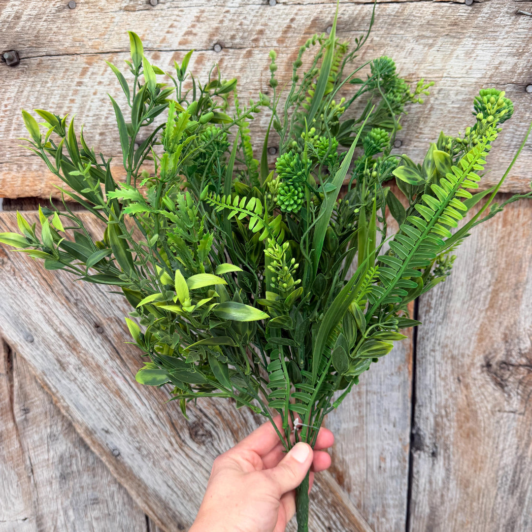 19" Mixed Greenery Bush with Fern Leaves and Botanical Foliage
