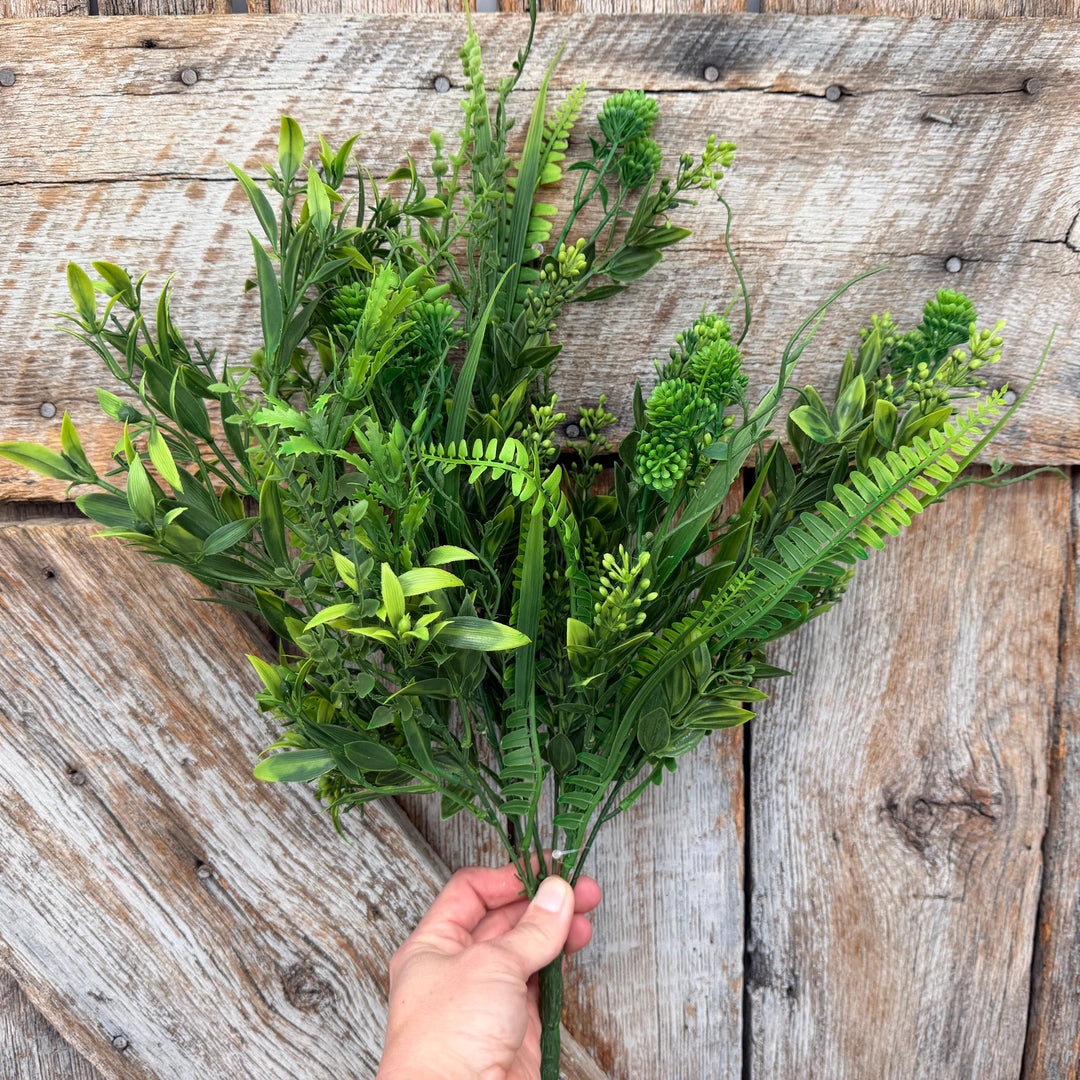 19" Mixed Greenery Bush with Fern Leaves and Botanical Foliage