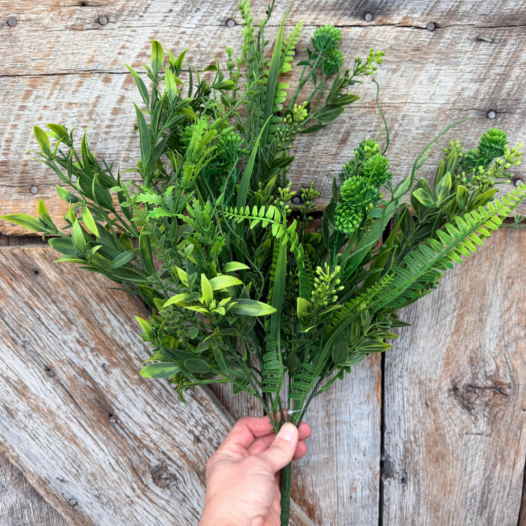 19" Mixed Greenery Bush with Fern Leaves and Botanical Foliage